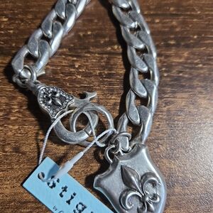 Silver Chain Bracelet with Fleur-de-Lis Charm